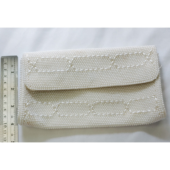 Vintage Beaded Ivory Clutch Purse Formal Evening, Weddings-Bride Japan Pre-Owned - Picture 2 of 16